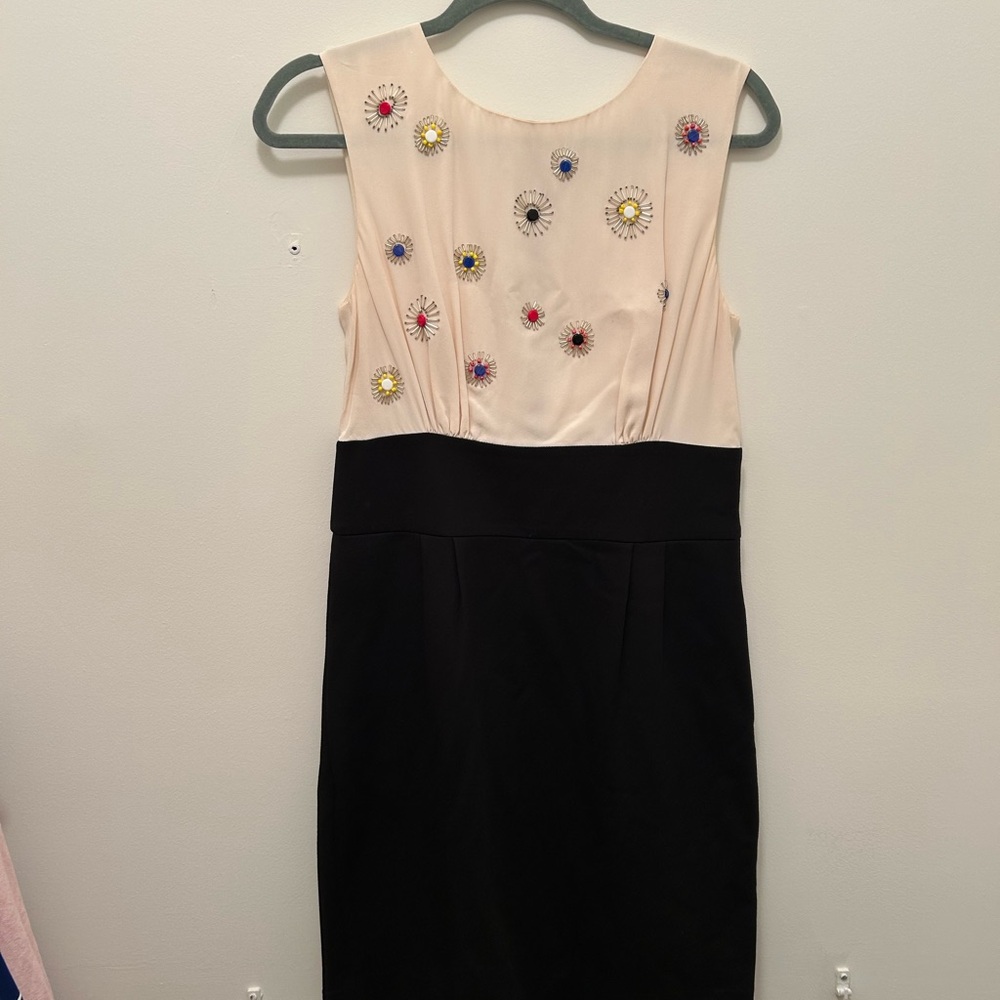 Trina Turk Black and Cream Embellished Midi Dress